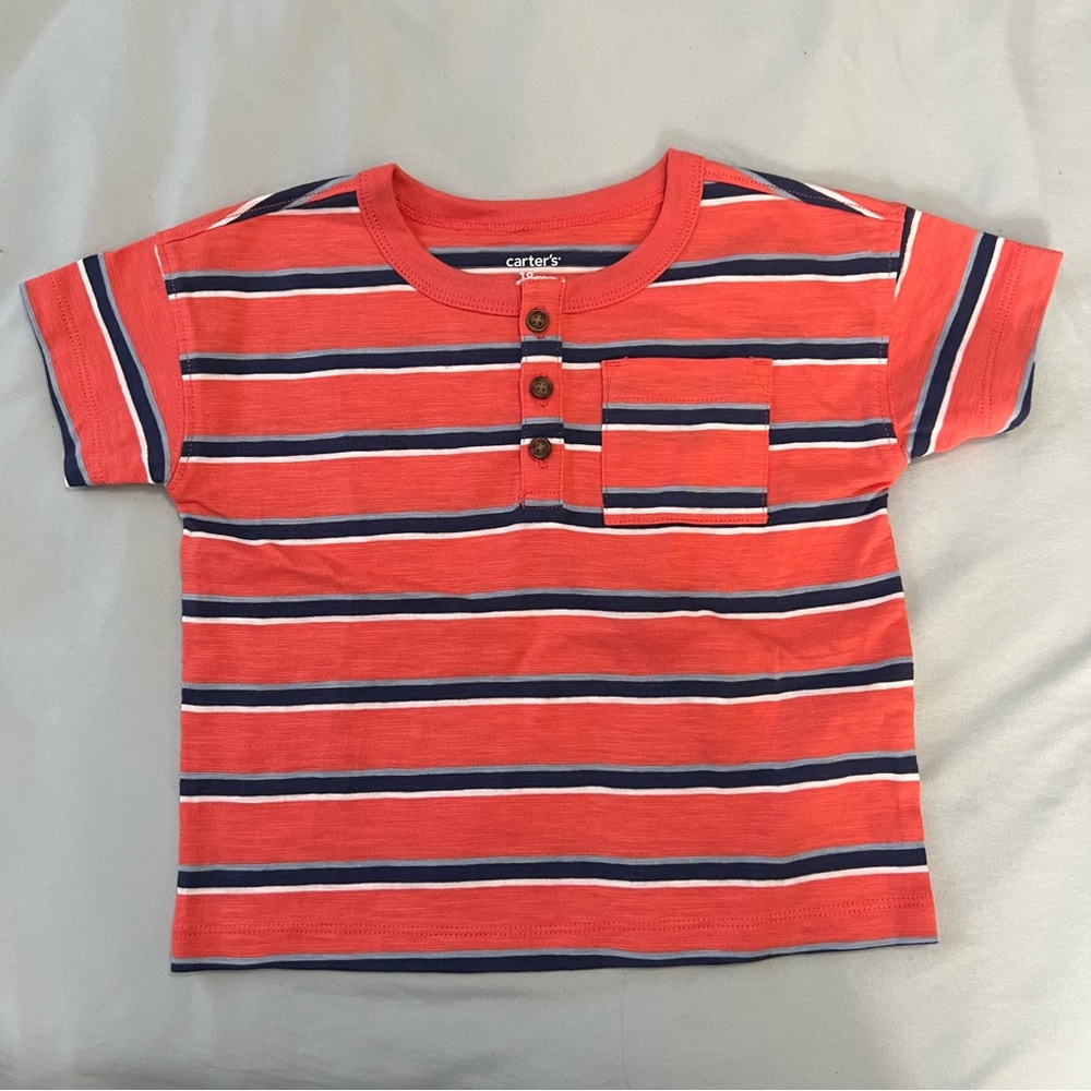 Carter's Coral and Navy Striped Tee NWOT Size 18 months